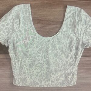 Free People Light Gray Scoop Neck Cropped Tee with Subtle Animal Print
